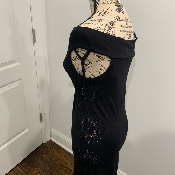 Bebe Off Shoulder Side Lace Dress (Black) (M/L) - Picture 5 of 7